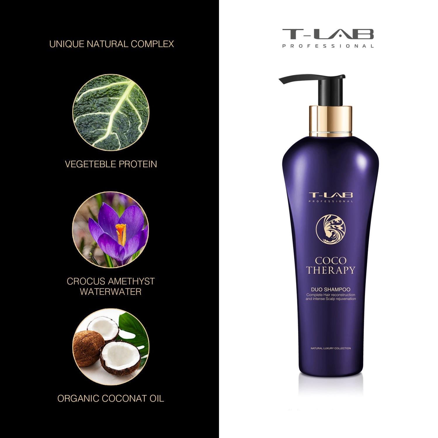T-LAB PROFESSIONAL - COCO THERAPY DUO SHAMPOO -  Sausų ir pažeistų plaukų šampūnas 300ml - Kvepaline.lt