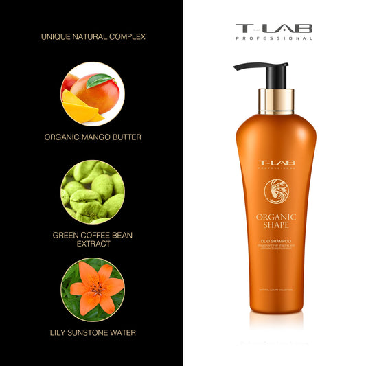 T-LAB PROFESSIONAL - ORGANIC SHAPE DUO SHAMPOO -  Garbanotų ar sunkiai suvaldomų plaukų šampūnas 300ml - Kvepaline.lt